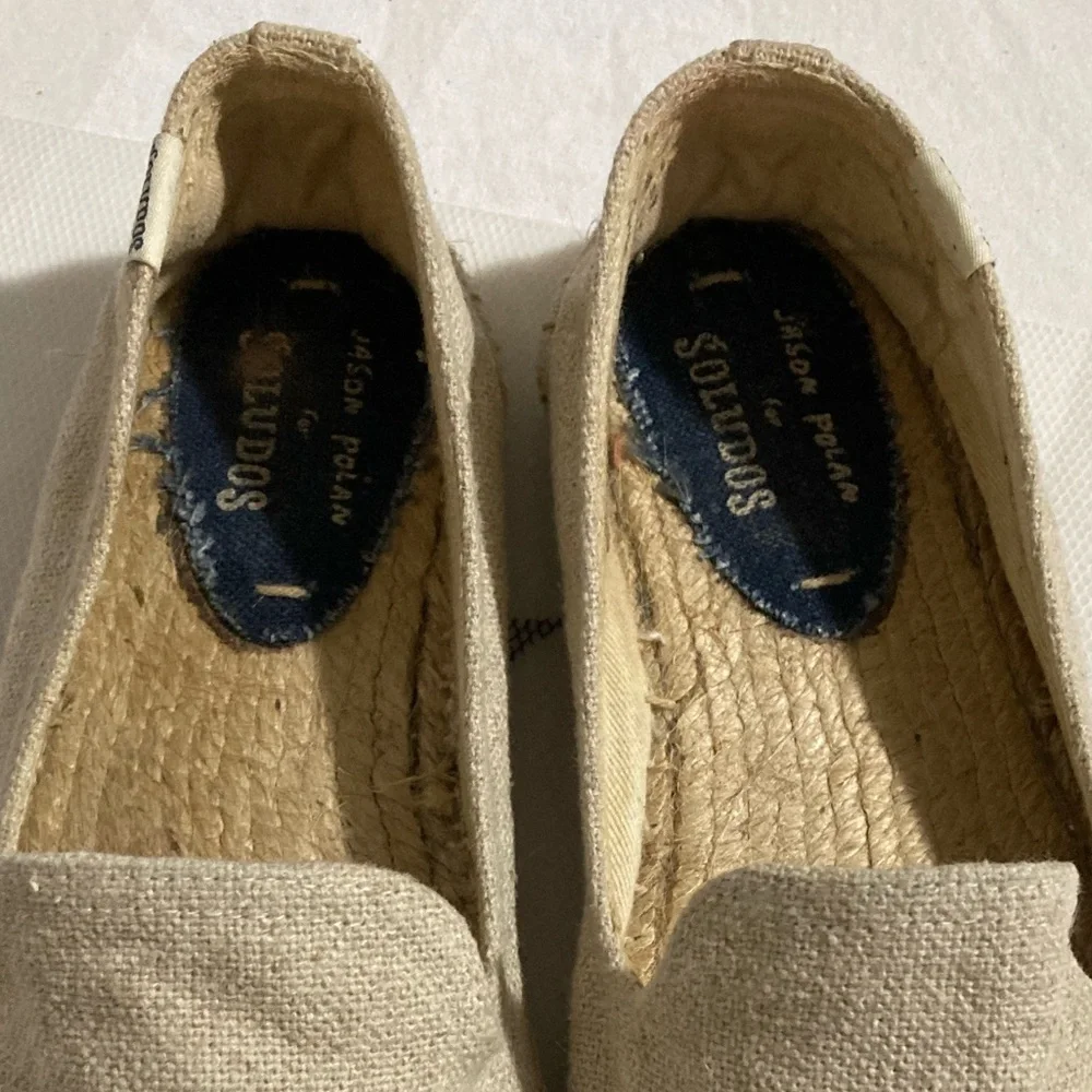 Soludos Beige Espadrille Slippers with Black Eye Embroidery